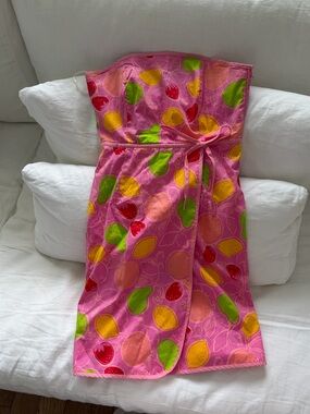 Lilly Pulitzer Pink Strapless Fruit-Print Dress with Tie